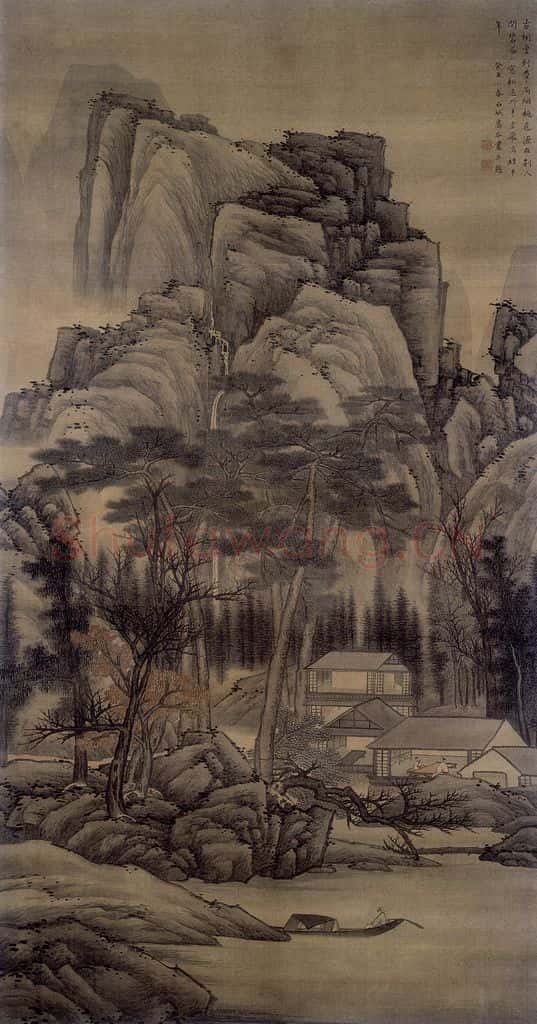 清 高岑《松窗飞瀑图轴》书画作品