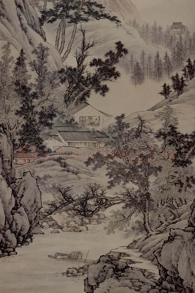 清 鄒喆《山閣談詩圖軸》(局部) 书画作品