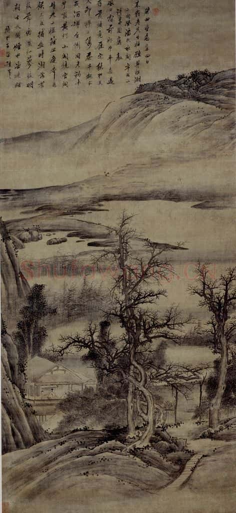 清 王概《山村秋水圖軸》书画作品