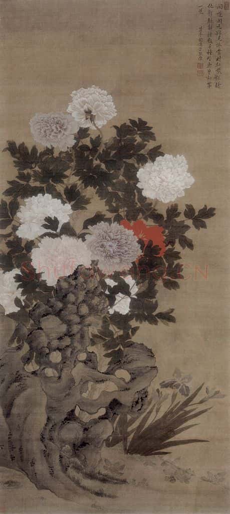 清 张伟《牡丹图轴》书画作品