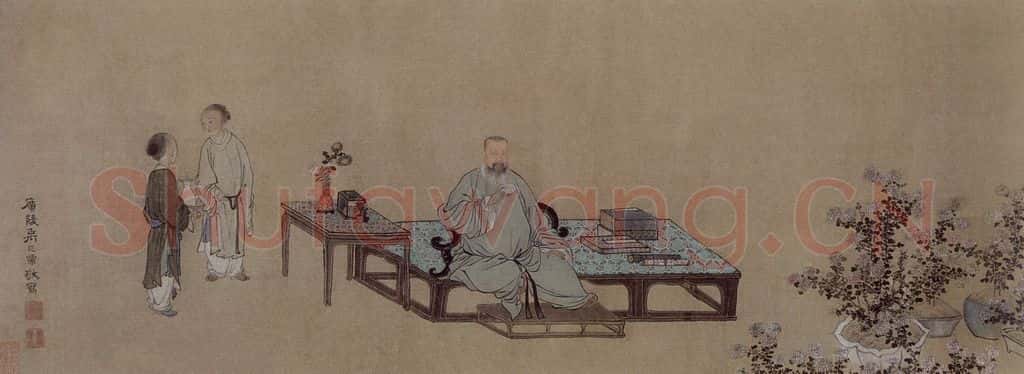 清 禹之鼎《王原祁藝菊图轴》书画作品