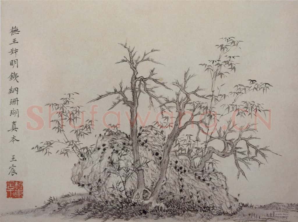 清 王宸《枯樹竹石图页》书画作品