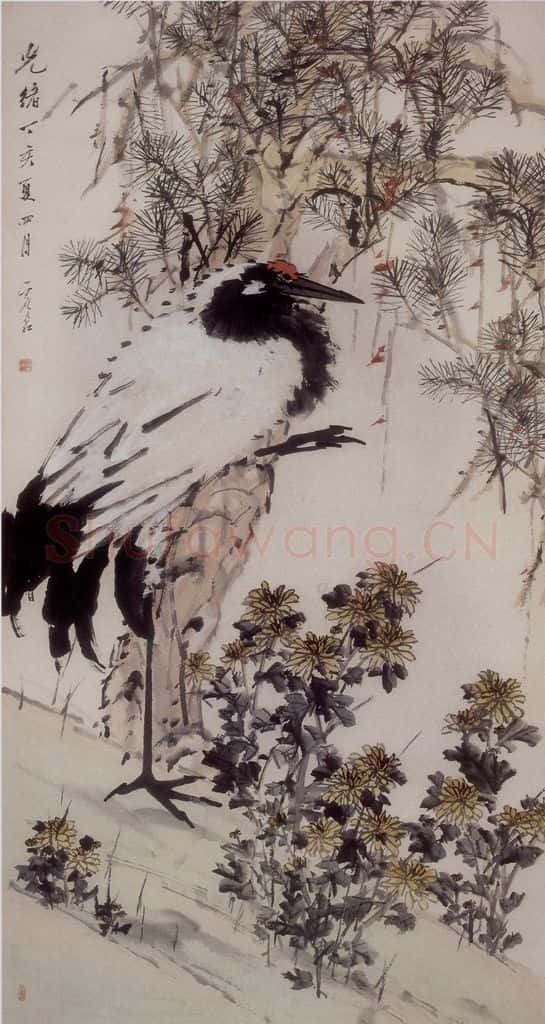 清 虚谷《松鹤图轴》书画作品