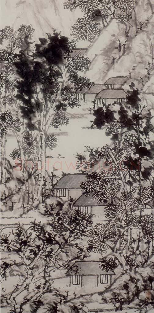清 虚谷《日长山静图轴》书画作品