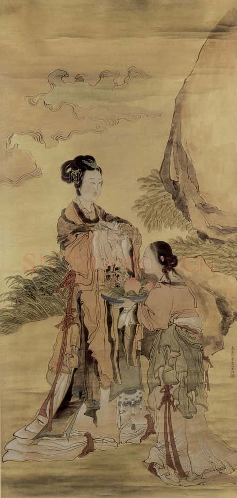 清 任薰《麻姑献寿图轴》书画作品