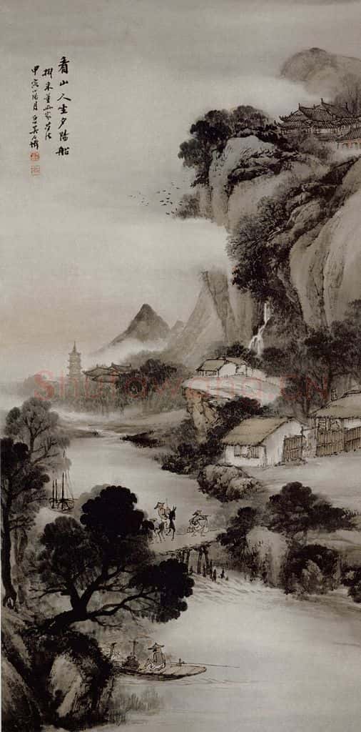 清 吴石仙《秋山夕照图轴》书画作品