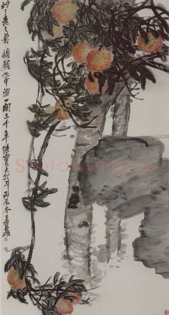 清 吴昌硕《桃实图轴》书画作品