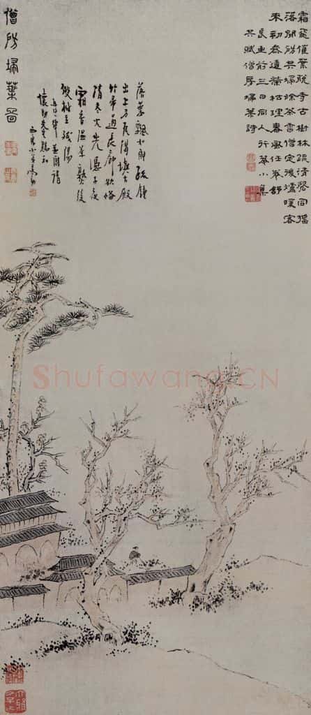 清 高翔《僧房扫叶图轴》书画作品
