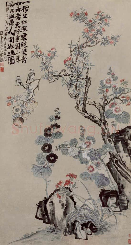 清 李鱓《花鸟图轴》书画作品