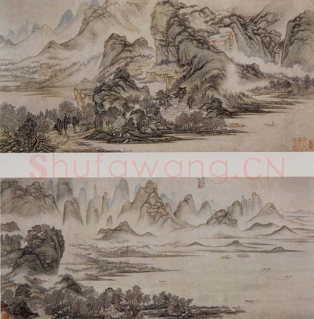 清 蔡嘉《春江叠嶂图卷》书画作品