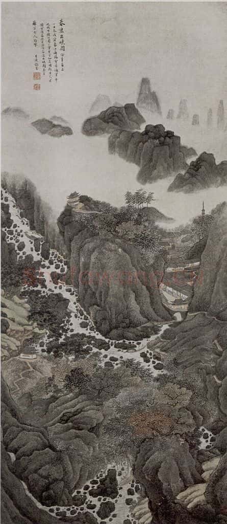 清 张崟《春流出峡图轴》书画作品