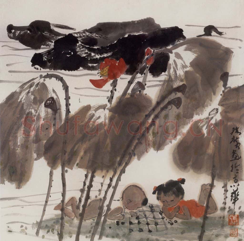 现代 张广《对弈图》书画作品