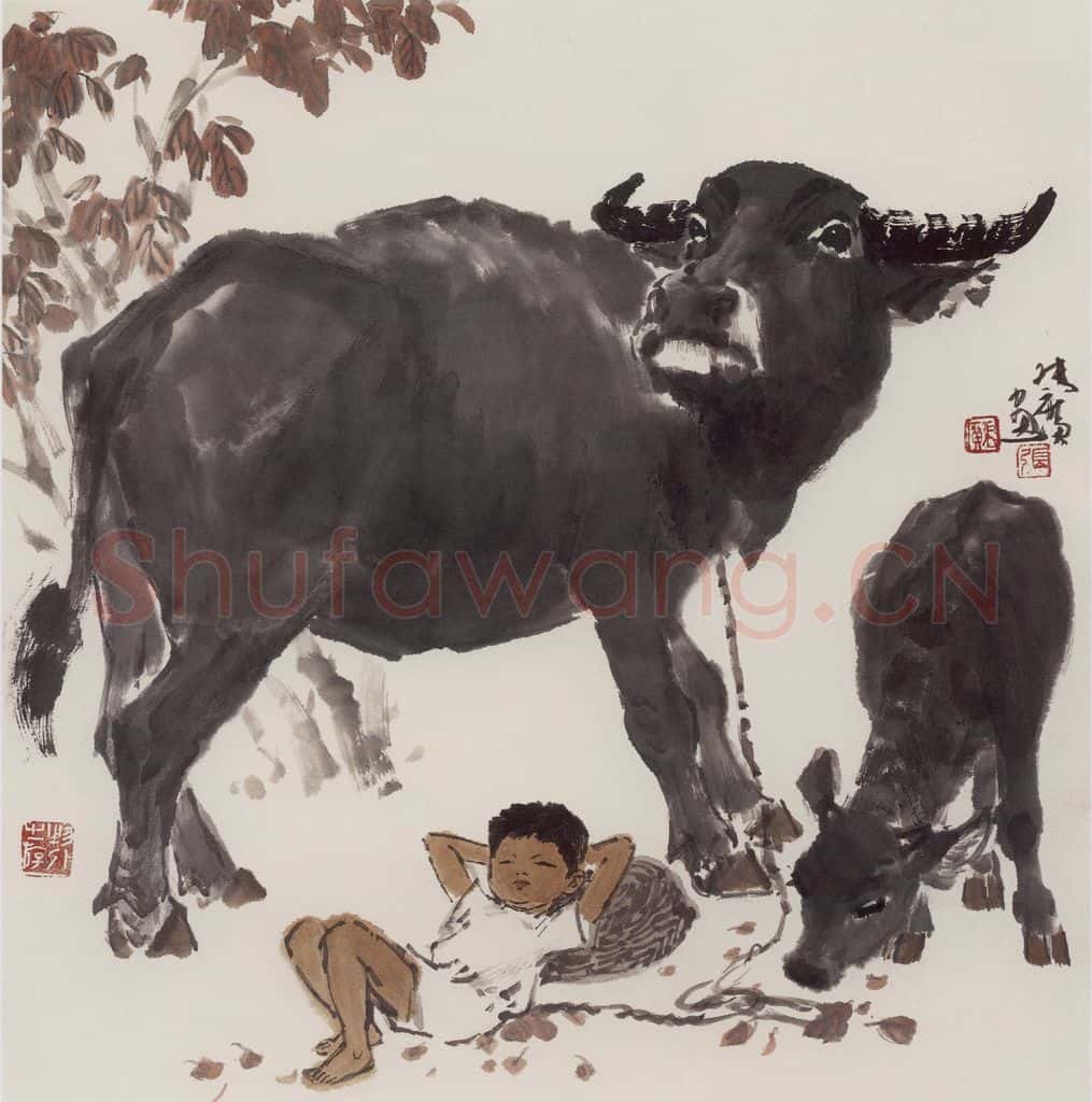 现代 张广《谁家牧童睡正着》书画作品