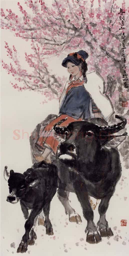 现代 张广《桃花盛开》书画作品