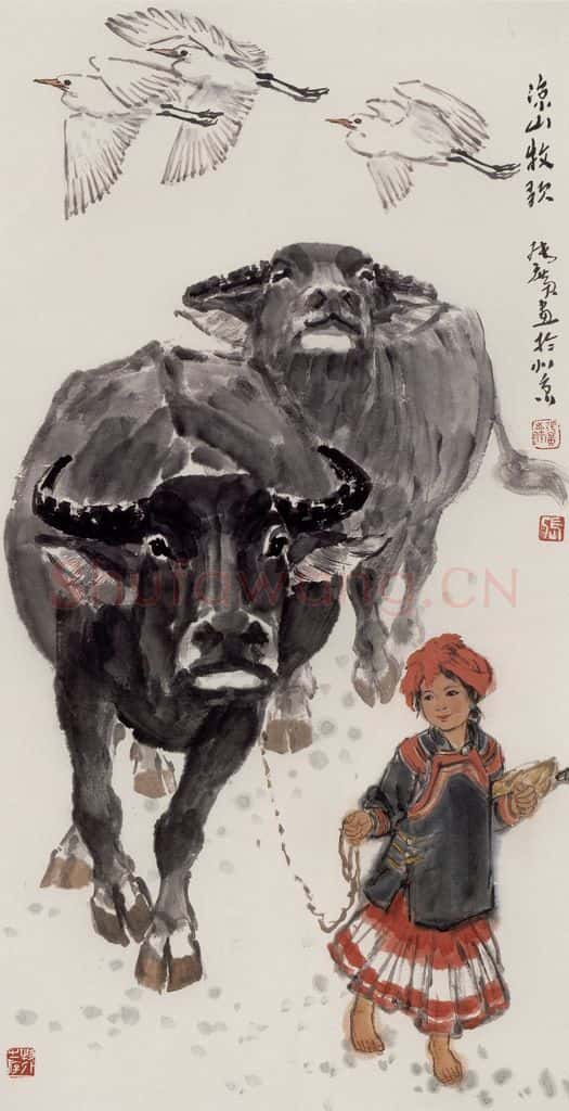 现代 张广《凉山牧歌》书画作品
