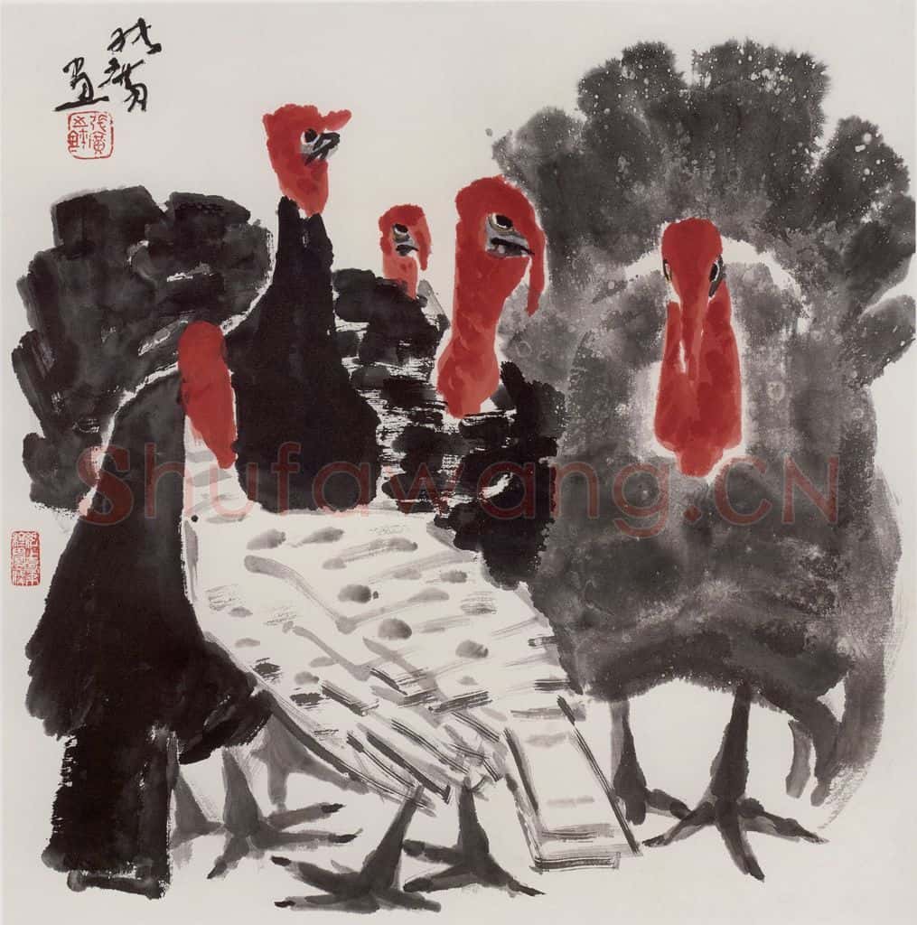 张广《五鸡图》书画作品