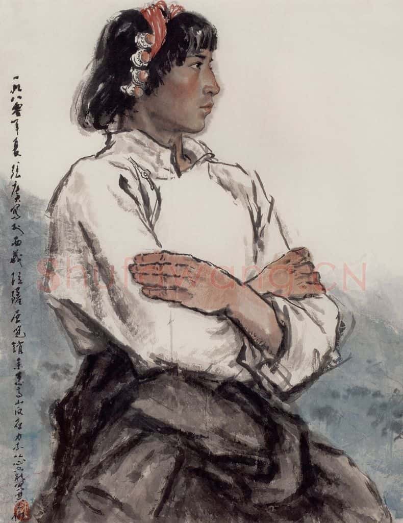现代 张广《藏族青年》书画作品