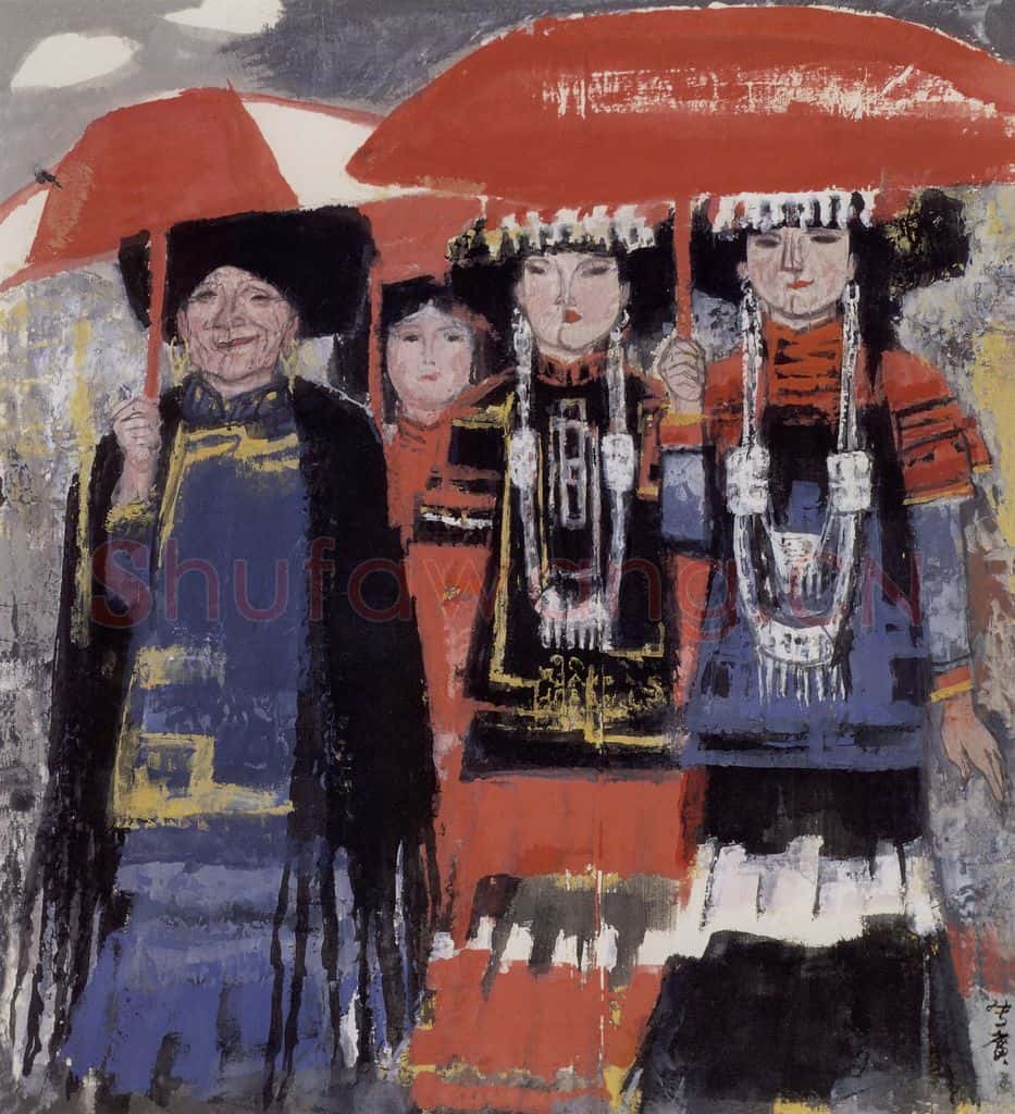现代 张广《火把节》书画作品