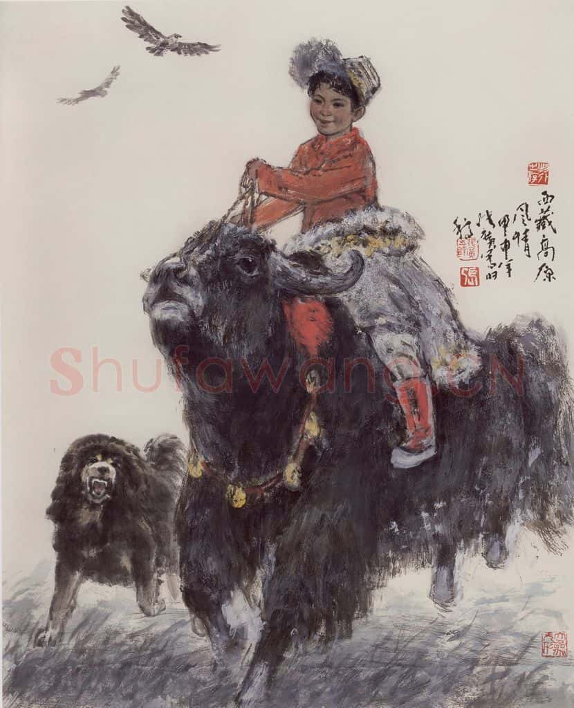 现代 张广《驰骋在草原上》书画作品