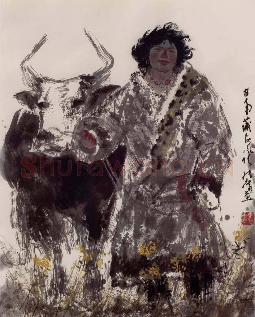 现代 张广《甘南牧民》书画作品