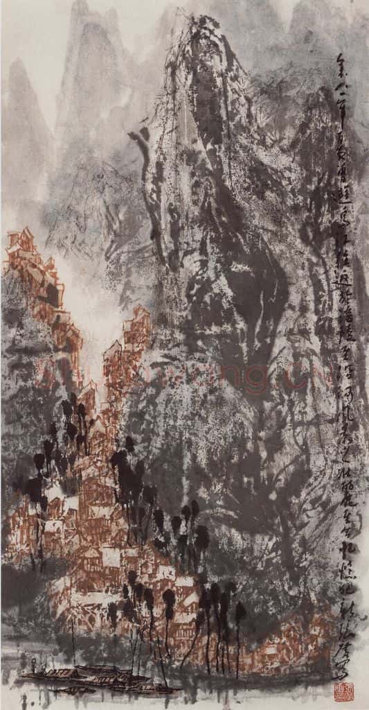 现代 张广《沿河岸边》书画作品