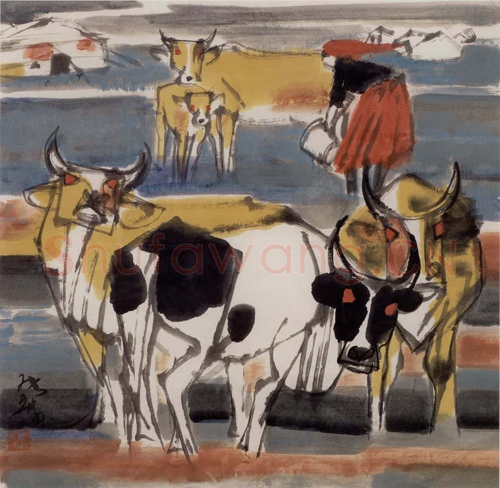 现代 张广《草原牧场》书画作品