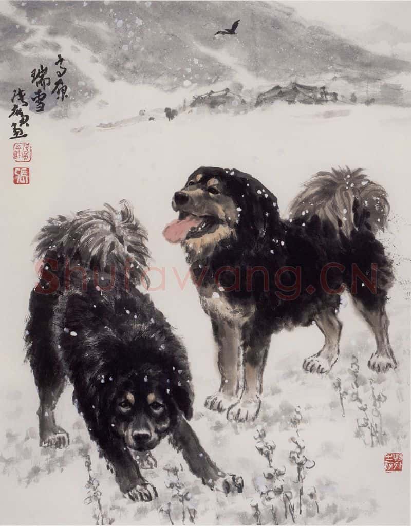 现代 张广《高原瑞雪》书画作品