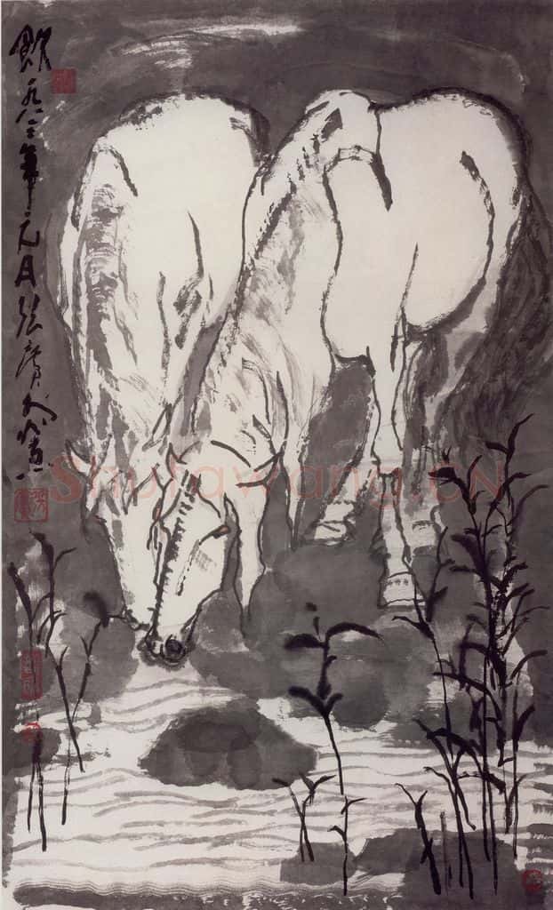 现代 张广《饮》书画作品