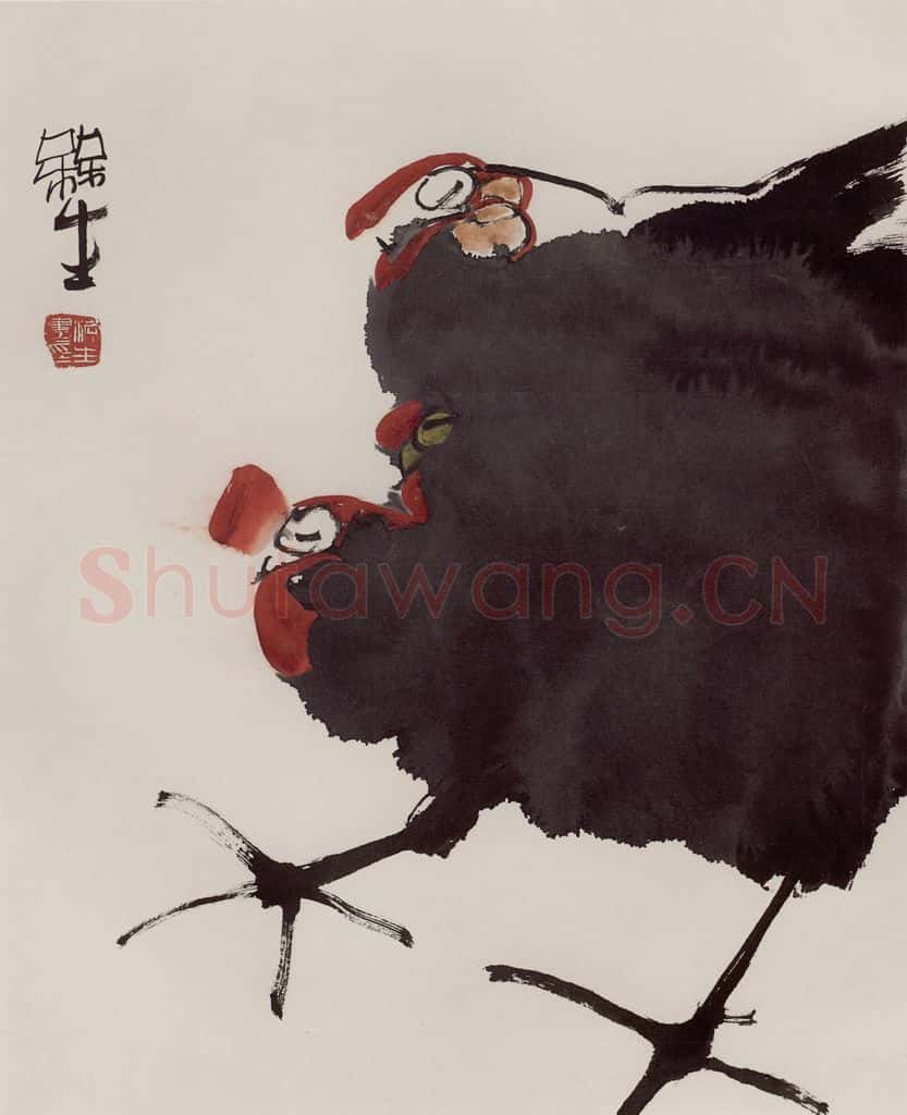 1993年 赵梅生《鸡》书画作品