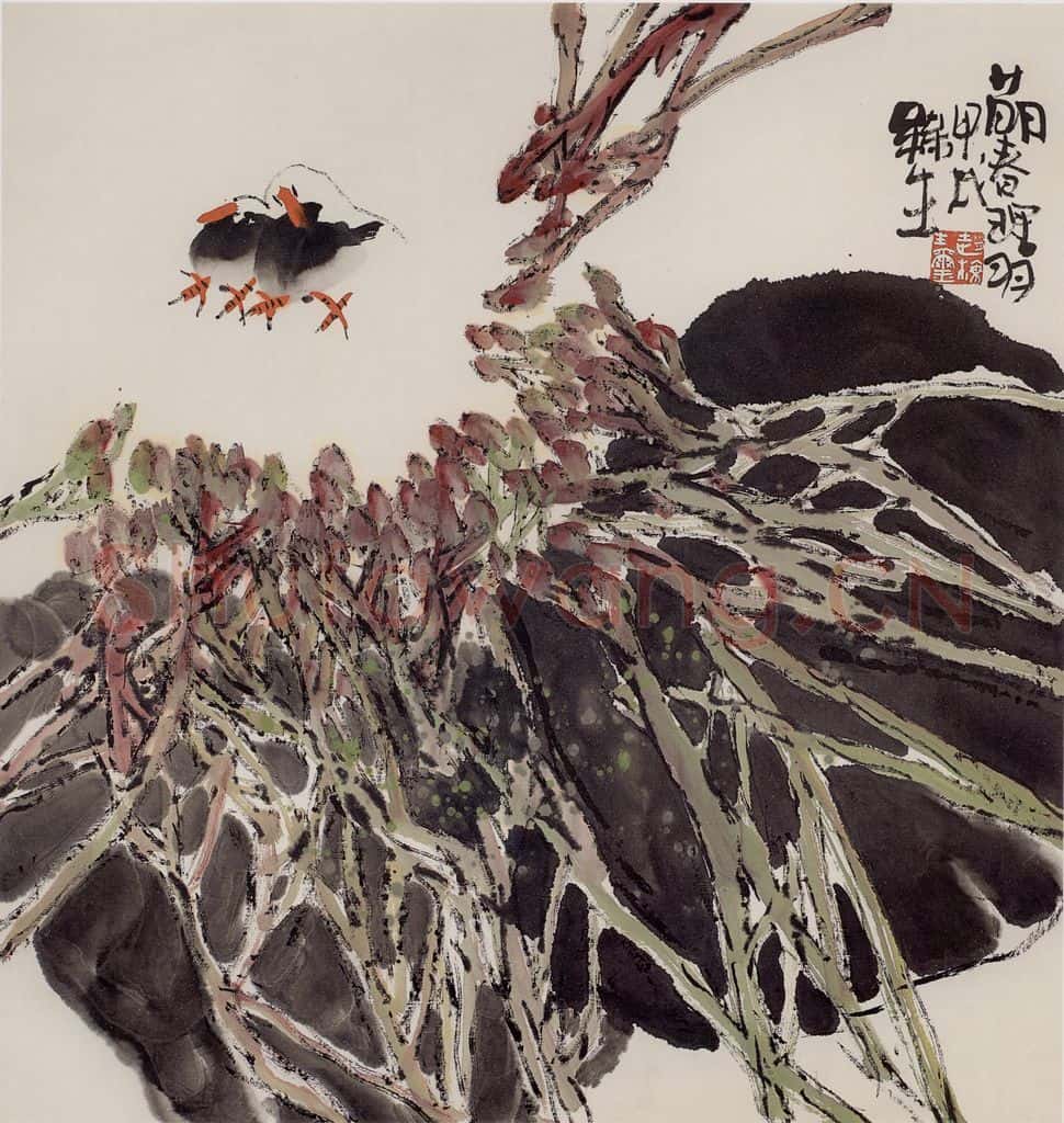 1994年 赵梅生《萌春理羽》书画作品