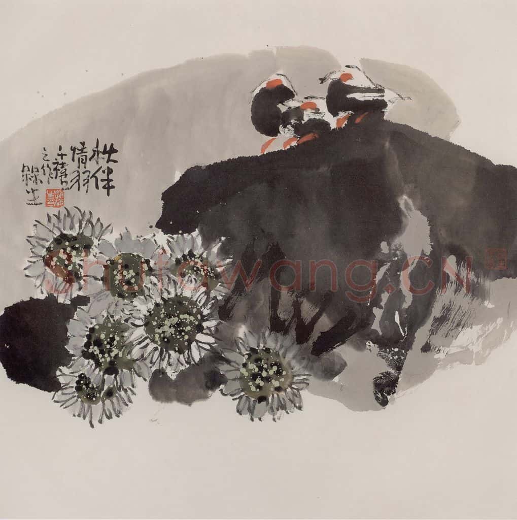 2000年 赵梅生《秋伴情羽》书画作品