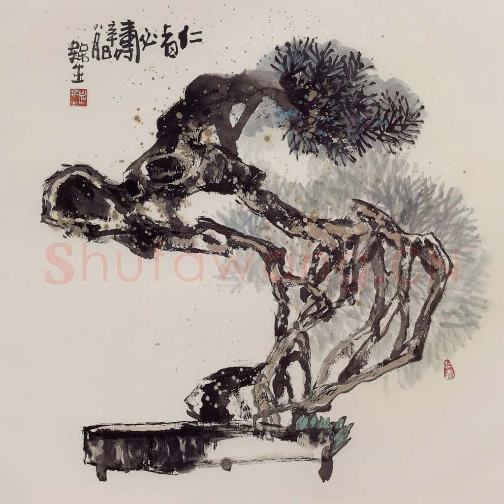 2001年 赵梅生《仁寿图》书画作品