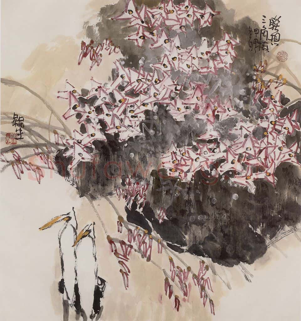 2004年 赵梅生《联想三角梅》书画作品