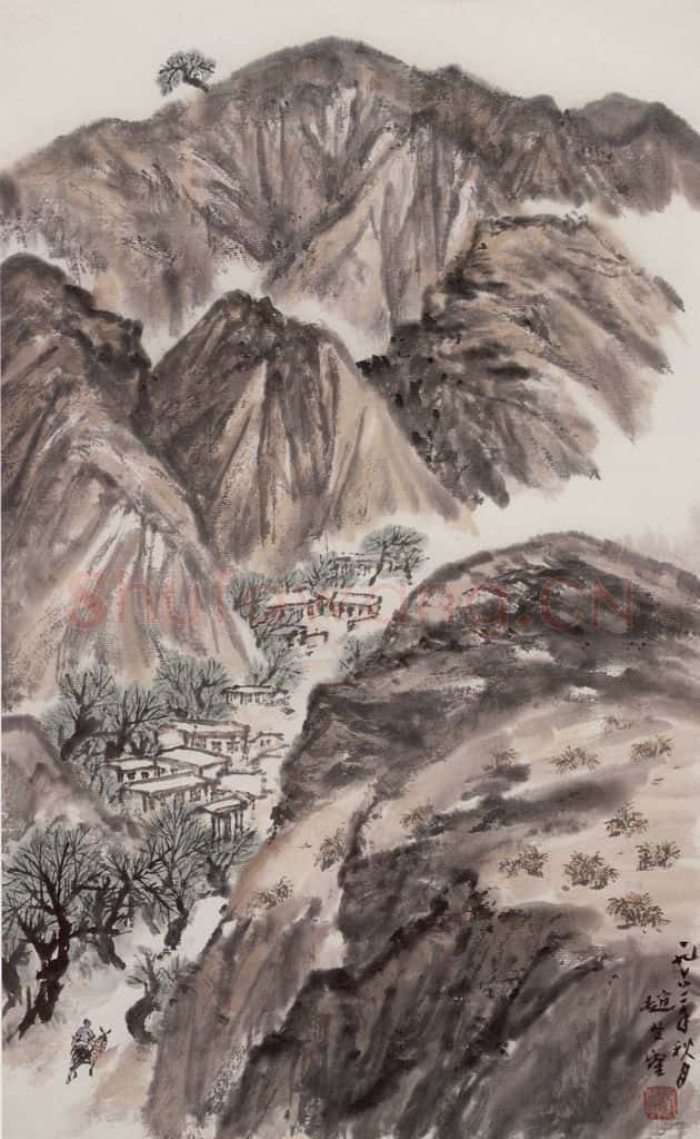 1962年 赵望云《塞外山村》书画作品