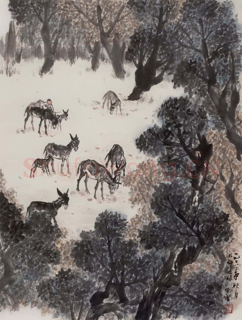 1962年 赵望云《林中牧》书画作品