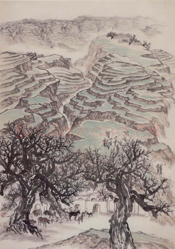 1963年 赵望云《渭北梯田》书画作品