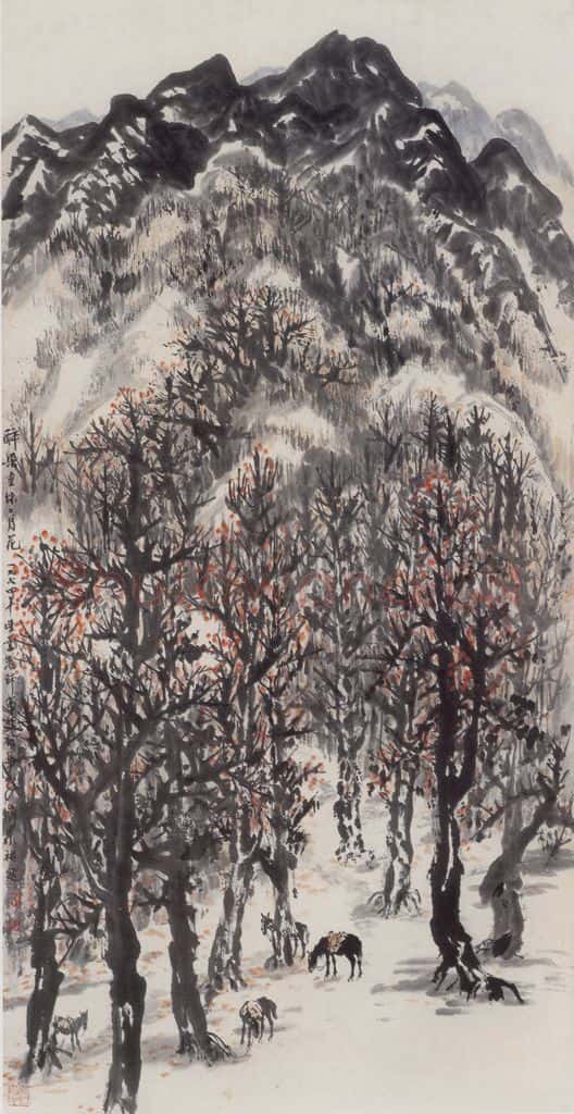 1964年 赵望云《醉染重林二月花》书画作品