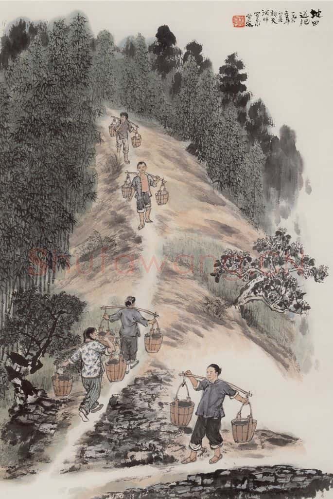 1965年 赵望云《坡田送肥》书画作品