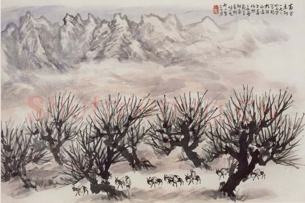 1972年 赵望云《春雪未融》书画作品
