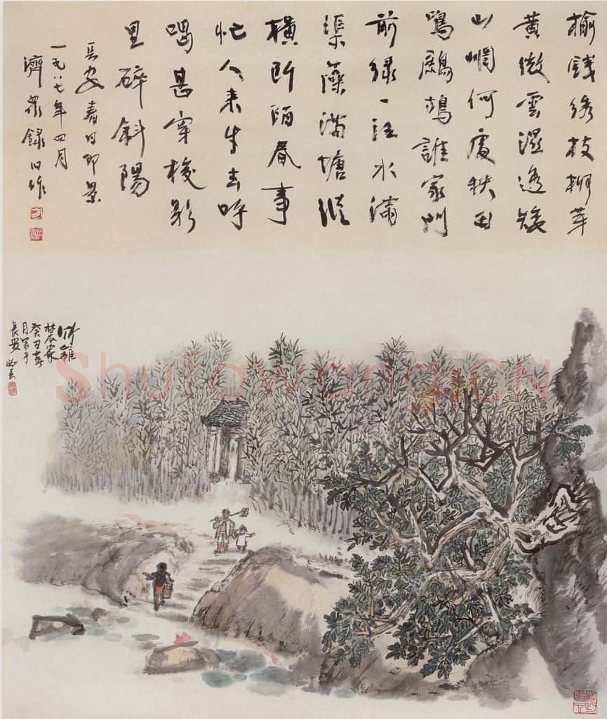 1973年 赵望云《竹篱农家》书画作品