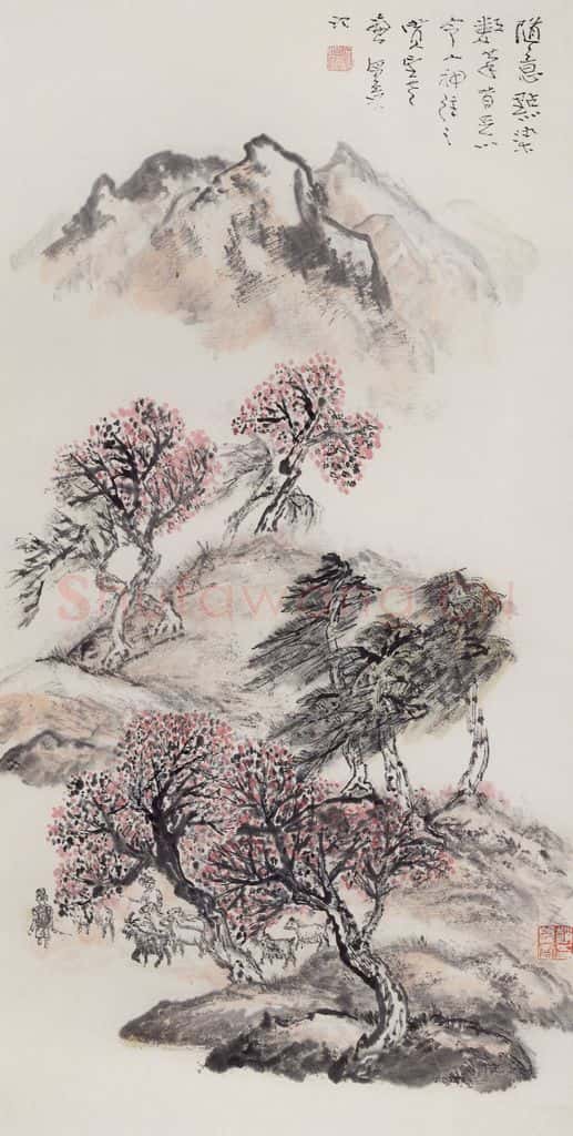 1976年 赵望云《秋山牧羊》书画作品