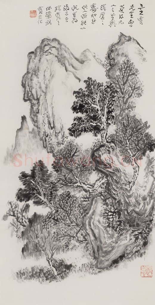 1976年 赵望云《崖树临壑》书画作品