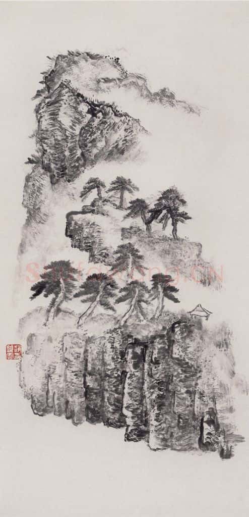 1976年 赵望云《岭上青松》书画作品