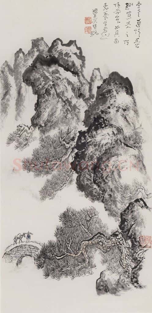 1976年 赵望云《松风行旅》书画作品