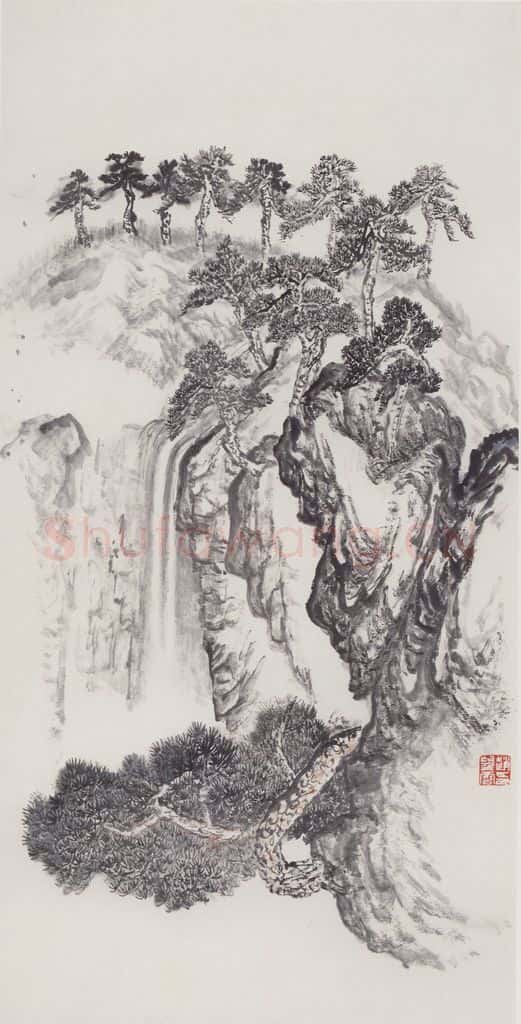 1976年 赵望云《松岗飞泉》书画作品