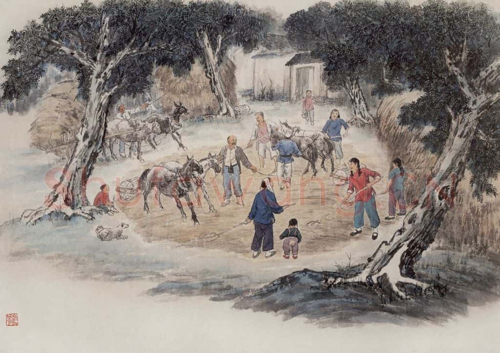 1955年 赵望云《晒麦场上》书画作品