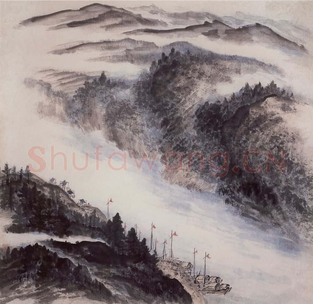 1955年 赵望云《嘉陵江畔》书画作品