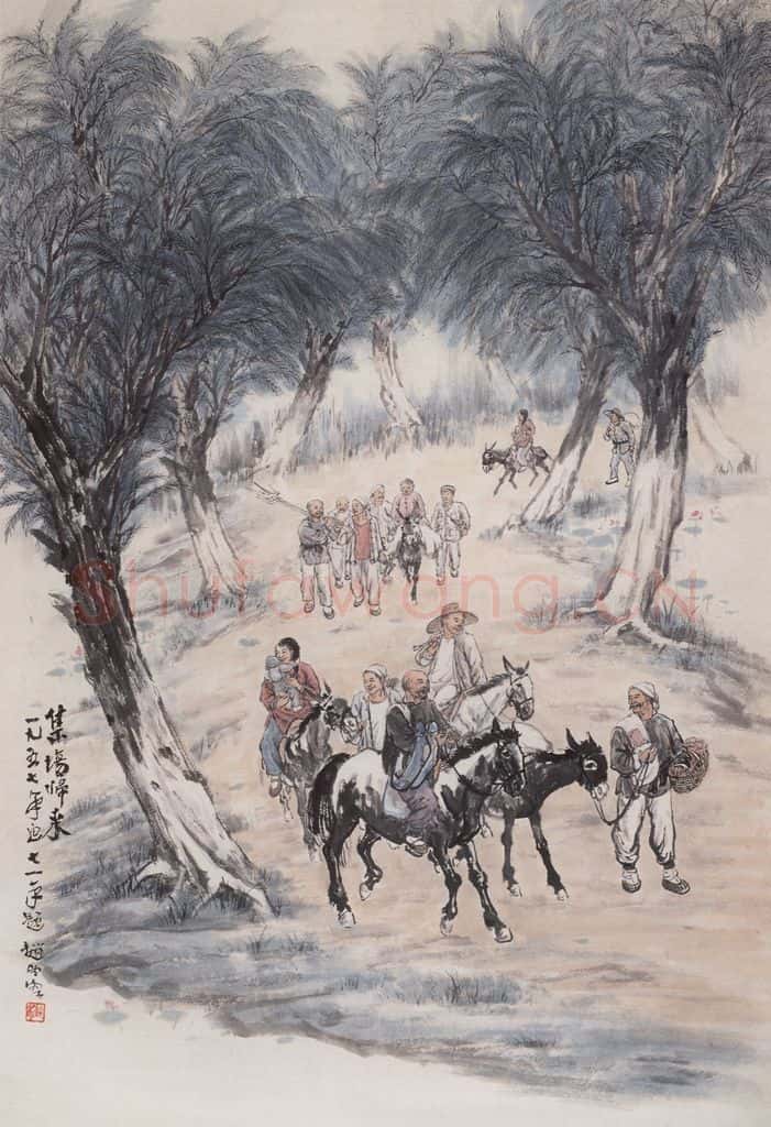 1955年 赵望云《集场归来》书画作品