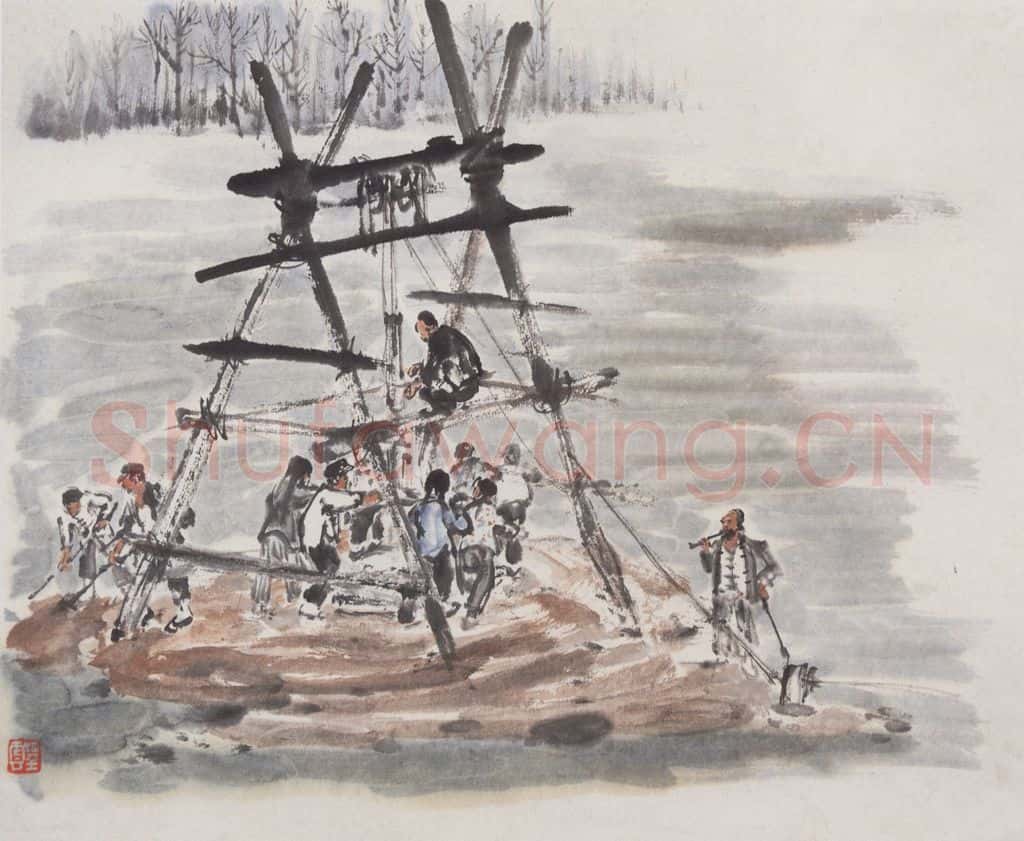 1958年 赵望云《打井》书画作品