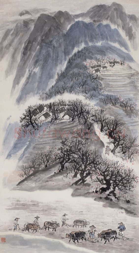 1958年 赵望云《巴山春耕》书画作品